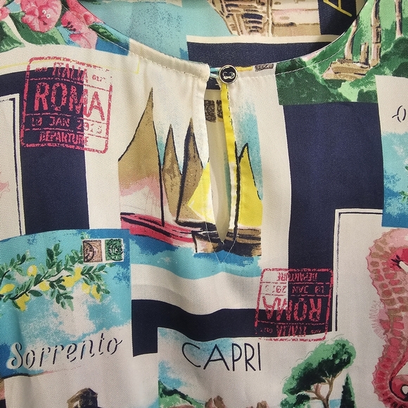 Talbots Sleeveless Vacation Blouse Ocean Europe Cruise Resort Coastal Grandma - Picture 7 of 8